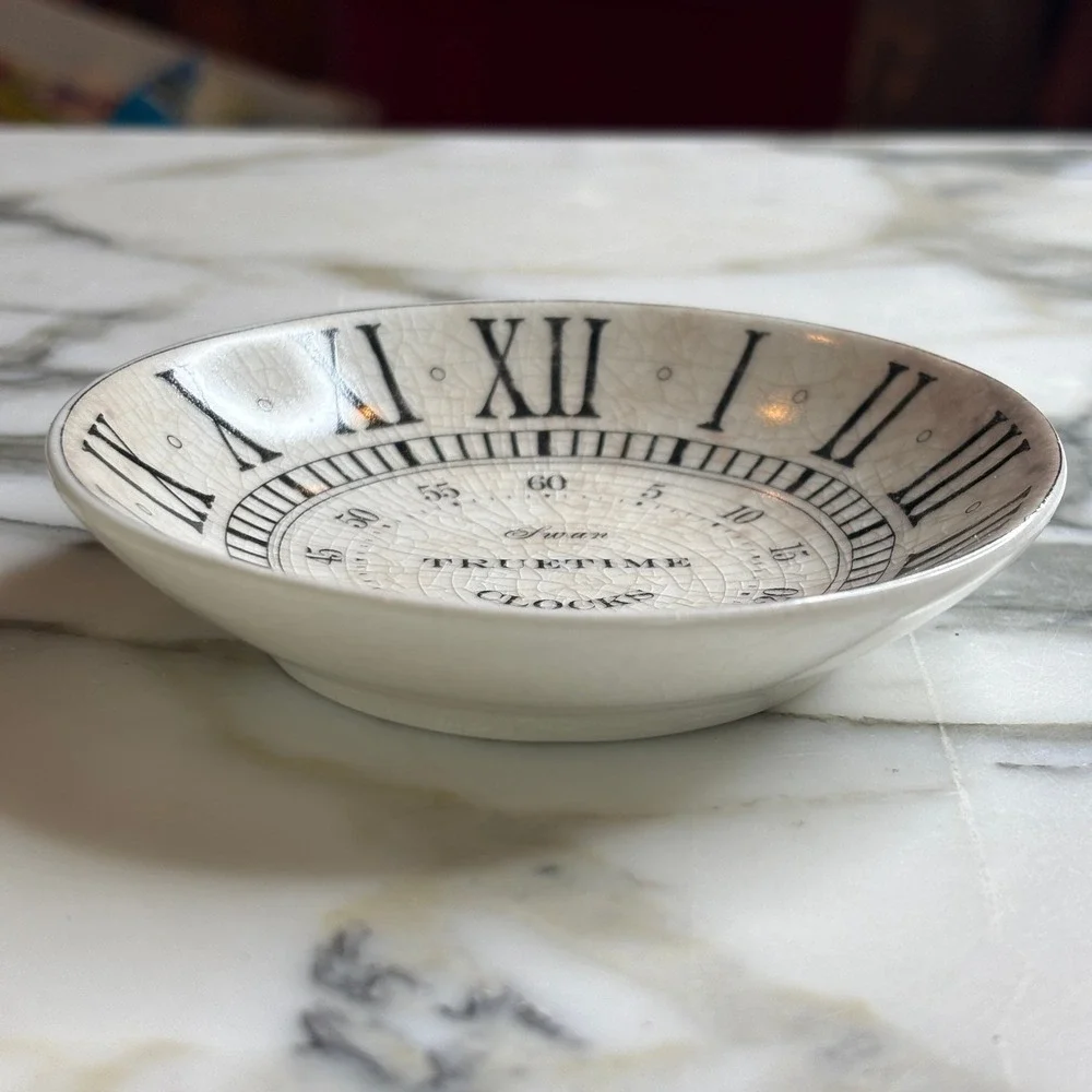 Pottery Barn Tabletop Vintage Style Clock Face Dipping Bowls Cream Black 4 Set
